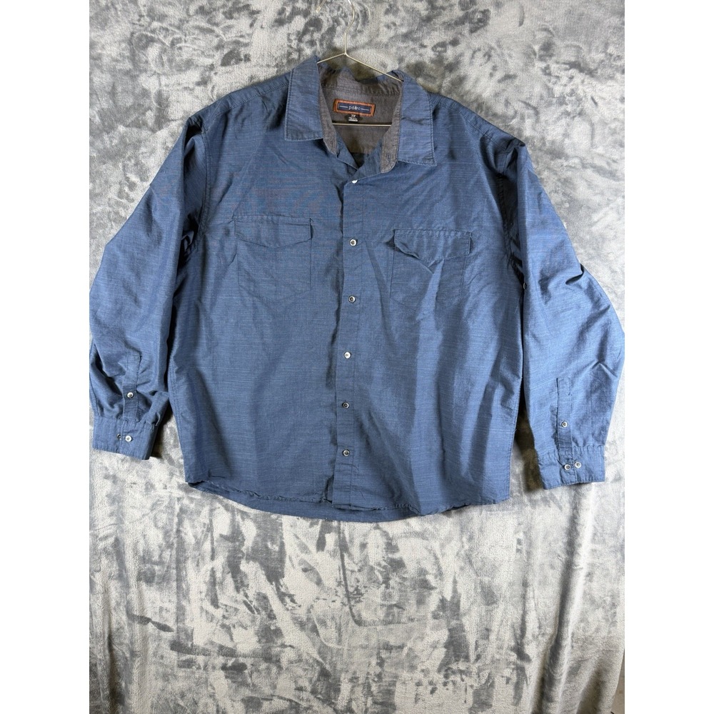 PD&C Men's Size 3XL Long Sleeve Button Up Blue Shirt